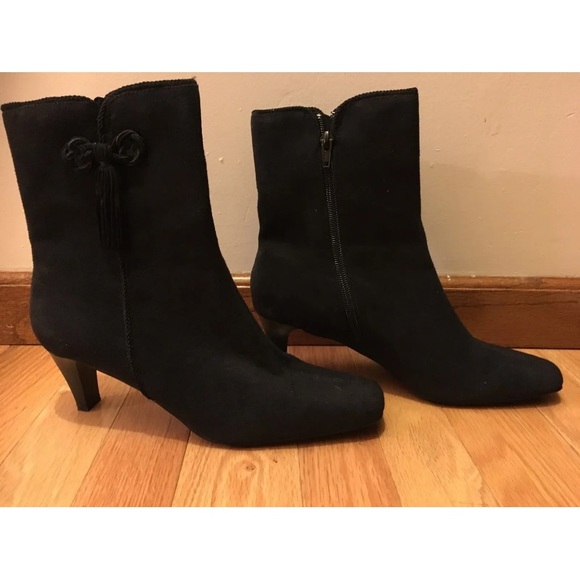 Studio Works Sz 6.5 Women's‎ Black Suede Like Heeled Boots - Picture 1 of 5